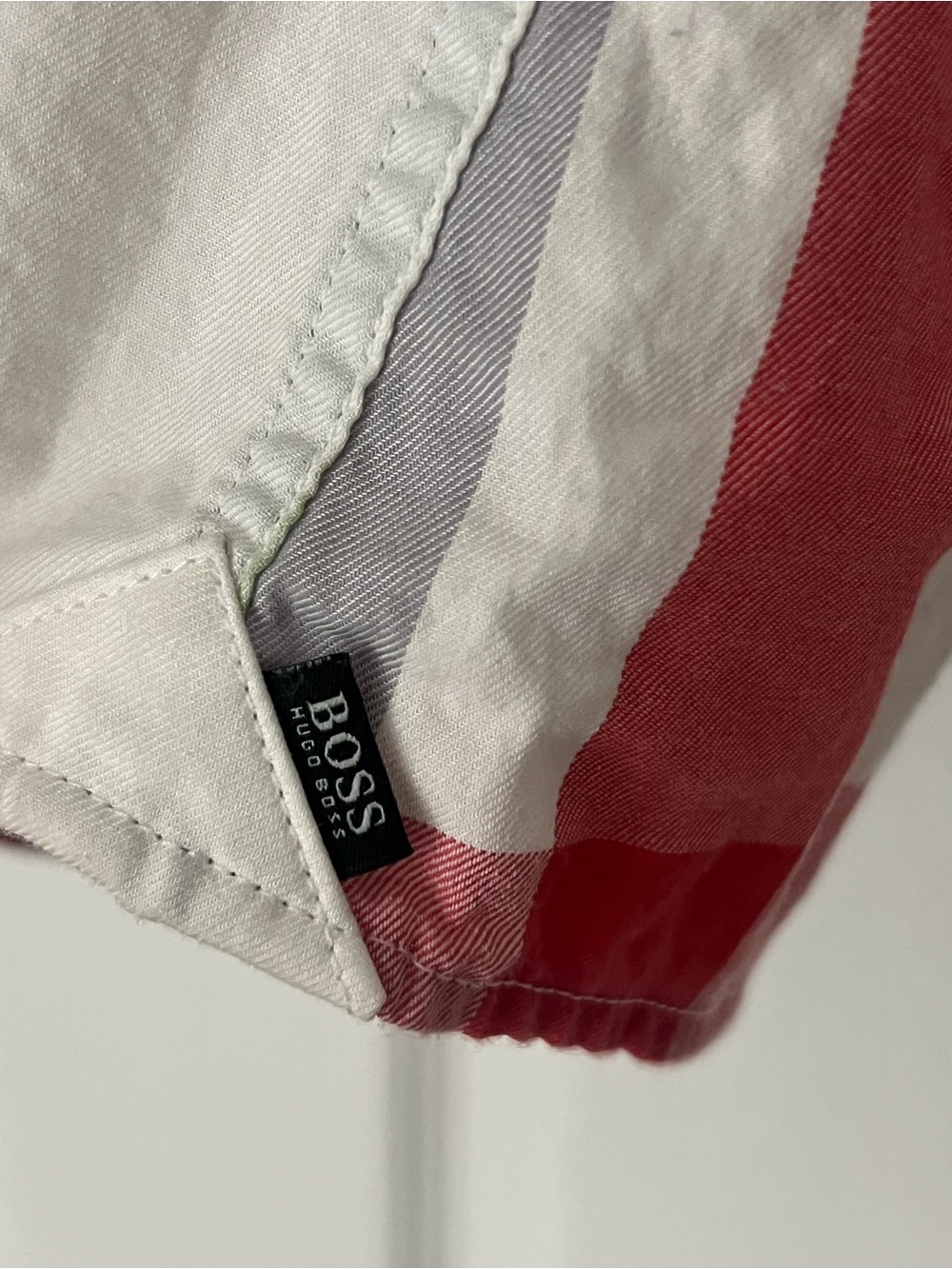 BOSS Plaid Button-Up Shirt in Red, Gray & White - Picture 3 of 5